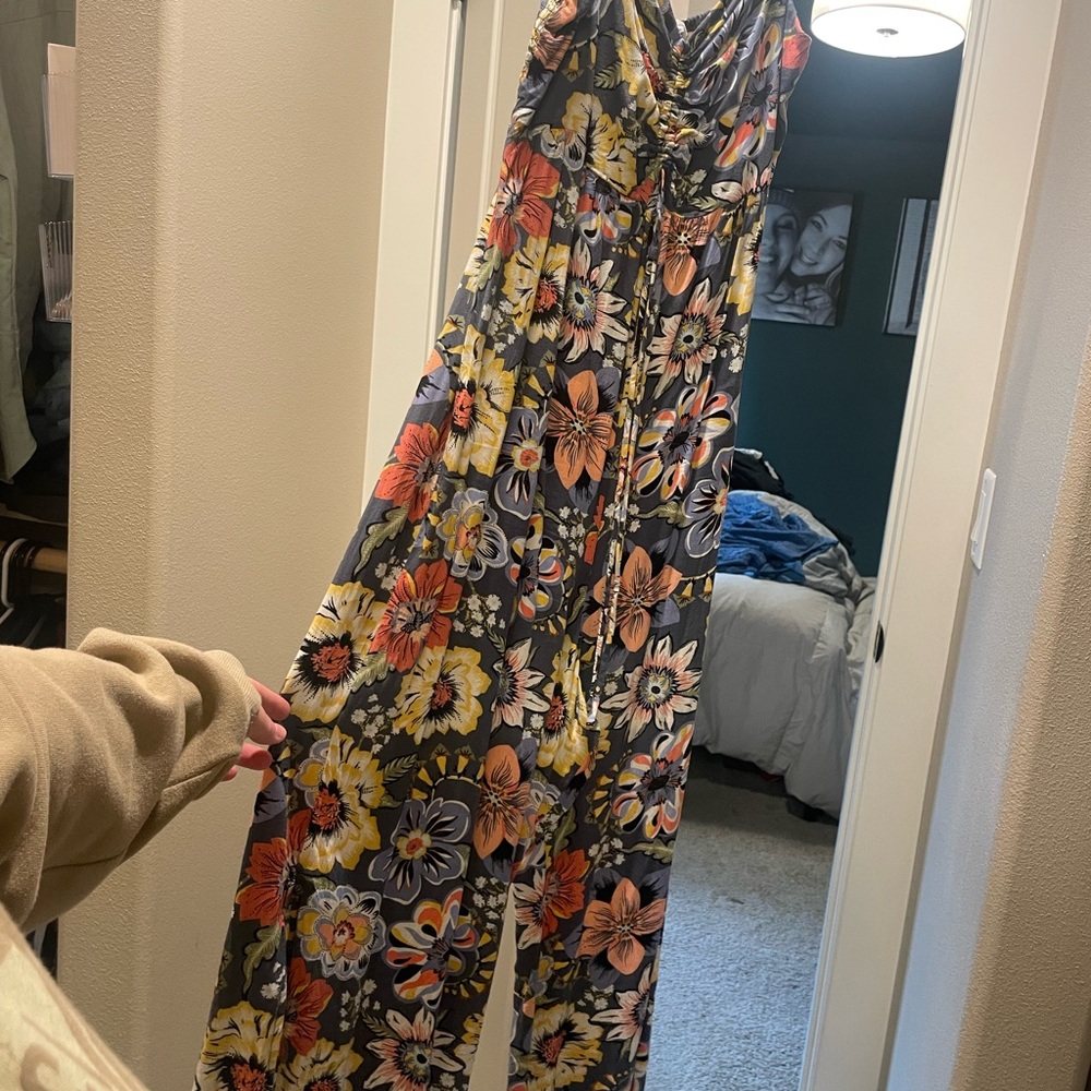 O'Neill Red and Orange Jumpsuit Vibrant Floral Design
